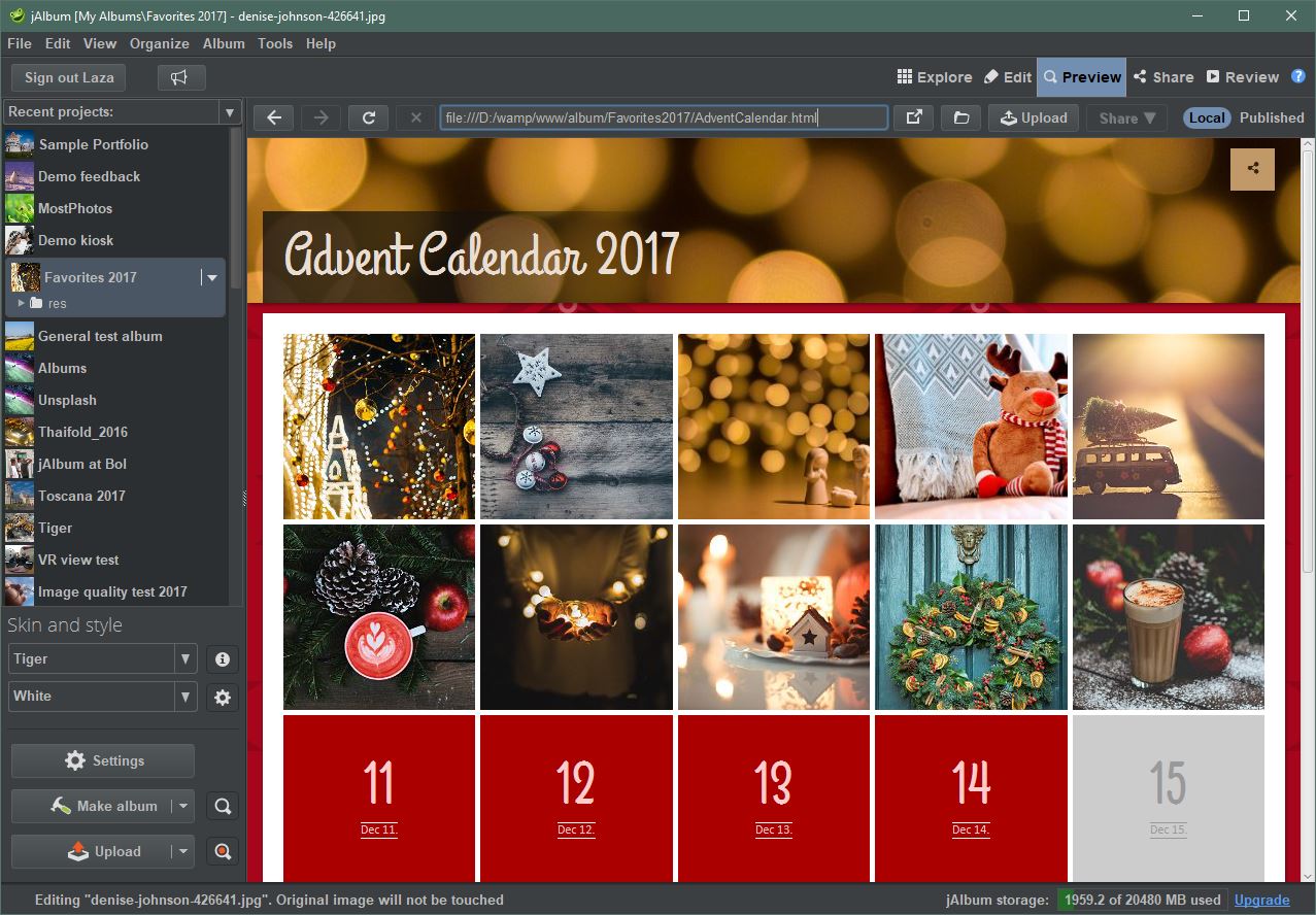 jAlbum 15's User Interface