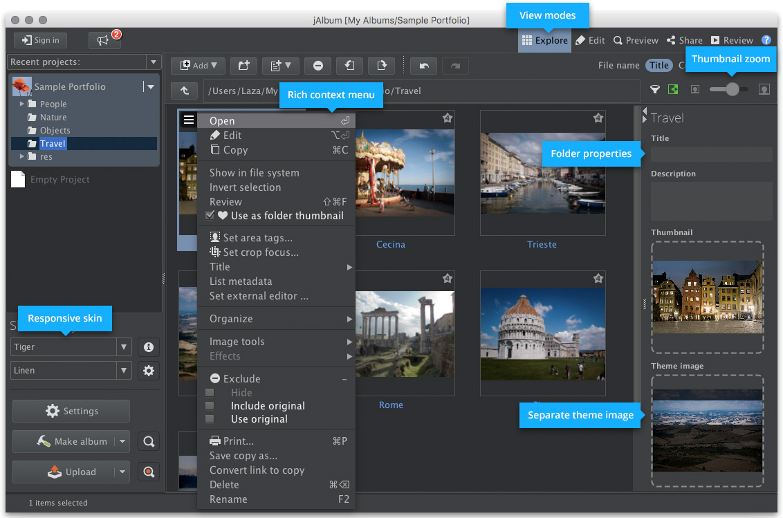 jAlbum 15's User Interface